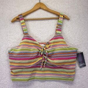 No Boundaries Crop‎ Top Colorful Striped Lace Up Sleeveless Top Size XXXL